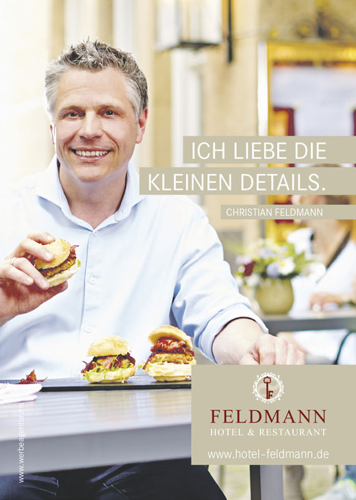 Rudi Schubert, Schubert-Fotografie, Studio für professionelle Werbefotografie, junges kreatives Team, Werbefotografie Münster, Werbefotografie Osnabrück, Werbefotografie, Porträtfotografie, Porträt, Imagefotografie, Feldmann Kampagne, Feldmann Hotel Restaurant, Hotel Feldmann, Gastronomie