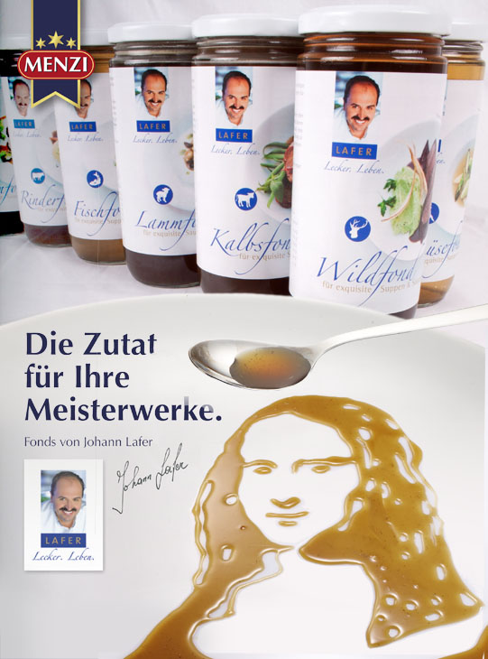 Rudi Schubert, Schubert-Fotografie, Studio für professionelle Werbefotografie, junges kreatives Team, Werbefotografie Münster, Werbefotografie Osnabrück, Werbefotografie,  Food-Fotografie, Produktfotografie, Menzi Anzeige, Werbeanzeige, Feinkost Menzi, Suppenfonds, Fonds von Johann Lafer