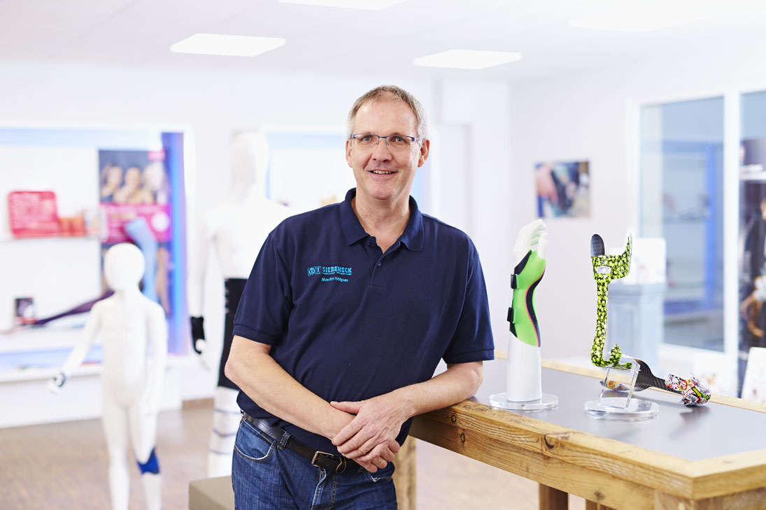 Rudi Schubert, Schubert-Fotografie, Studio für professionelle Werbefotografie, junges kreatives Team, Werbefotografie Münster, Werbefotografie Osnabrück, Werbefotografie, Porträt, Porträtfotografie, Siebeneck Orthopädie, technische Orthopädie, Orthesen, Bandagen, Prothesen, orthopädische Einlagen
